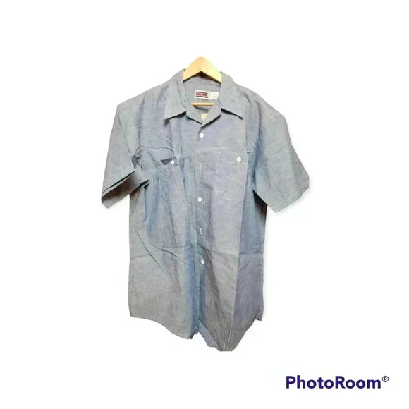 Vintage 70s Big Mac short-sleeved button-down chambray blue shirt. Size XL NWT - Picture 1 of 6
